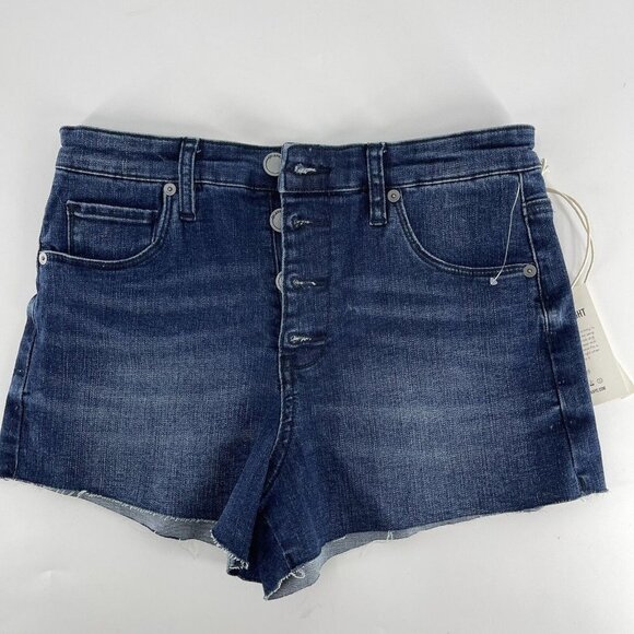 BlankNyc The Lenox High Rise Short Dark Wash Button Fly Raw Hem Sz 27